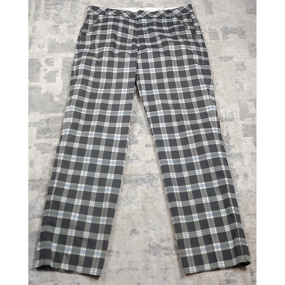 PUMA Sports Men Golf Performance Chino Multicolor Check Split Hem Pants Sz 34x32
